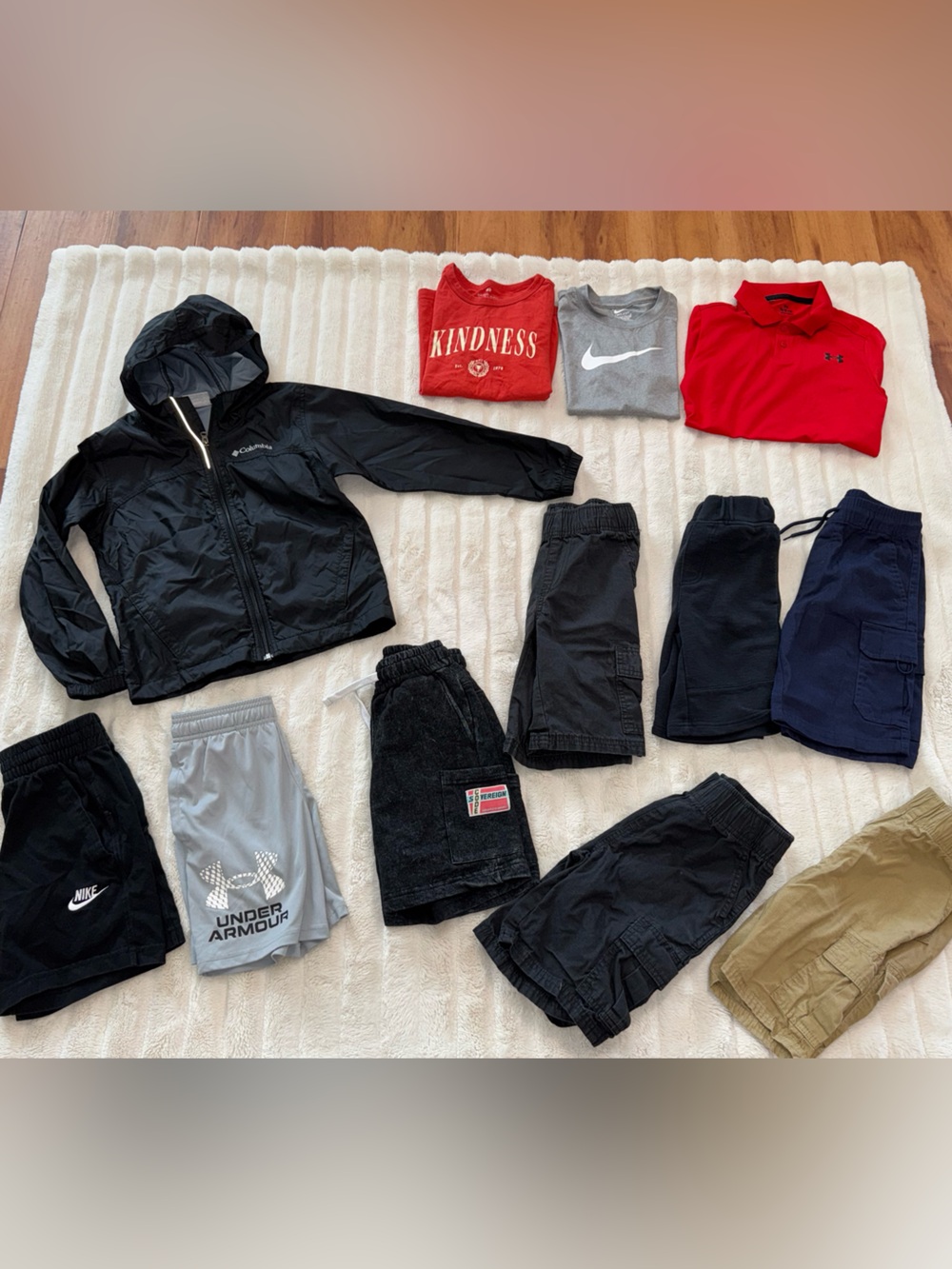 Boy's LOT of 12 assorted Shorts Tops Jacket Columbia Nike Childrens Place sz 6/7